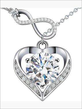 925 Sterling Silver Heart Necklace with Moissanite Pendant, Infinity Symbol